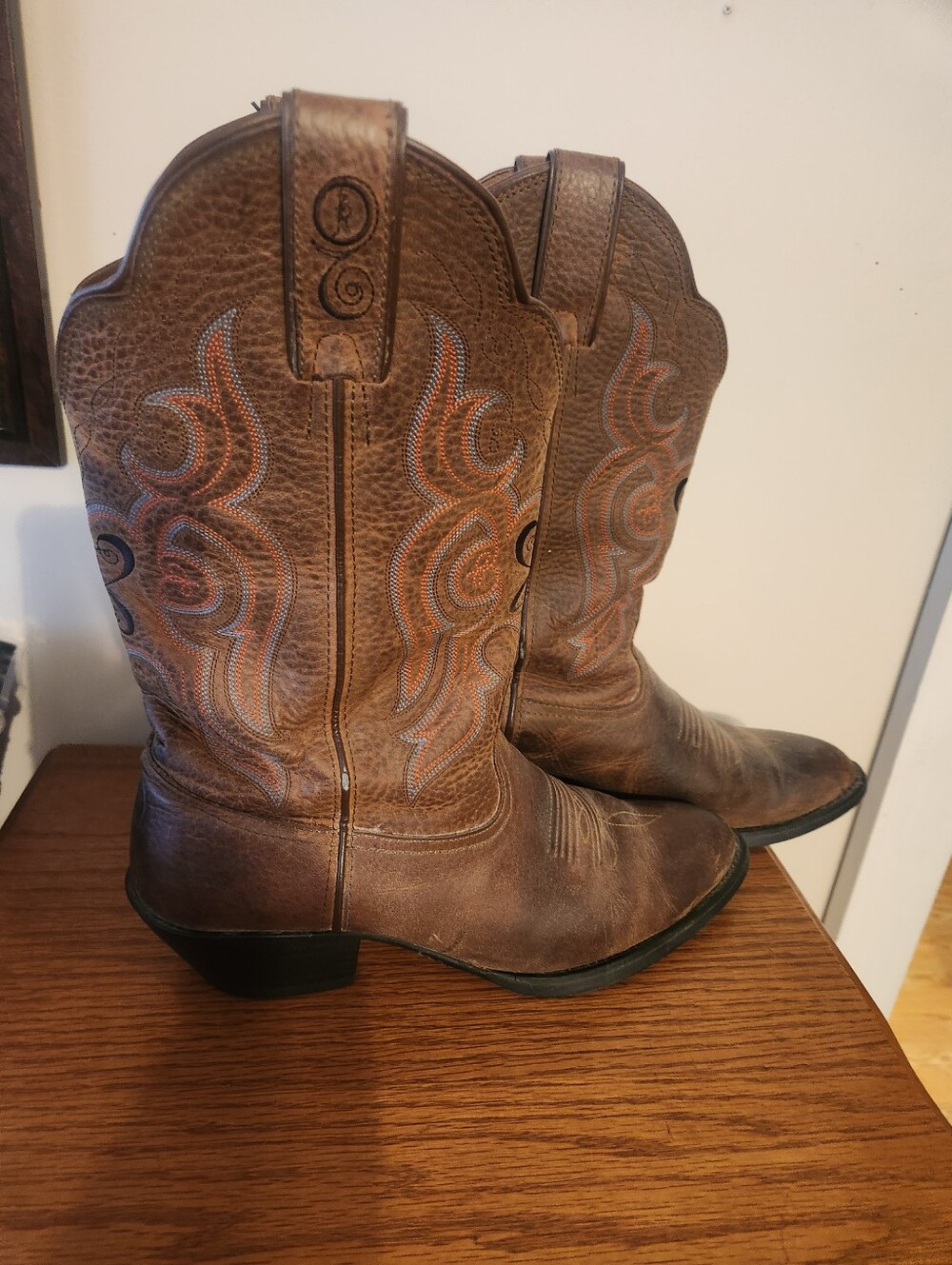 Tony Lama Brown Leather Western Heeled Boots - Picture 5 of 6